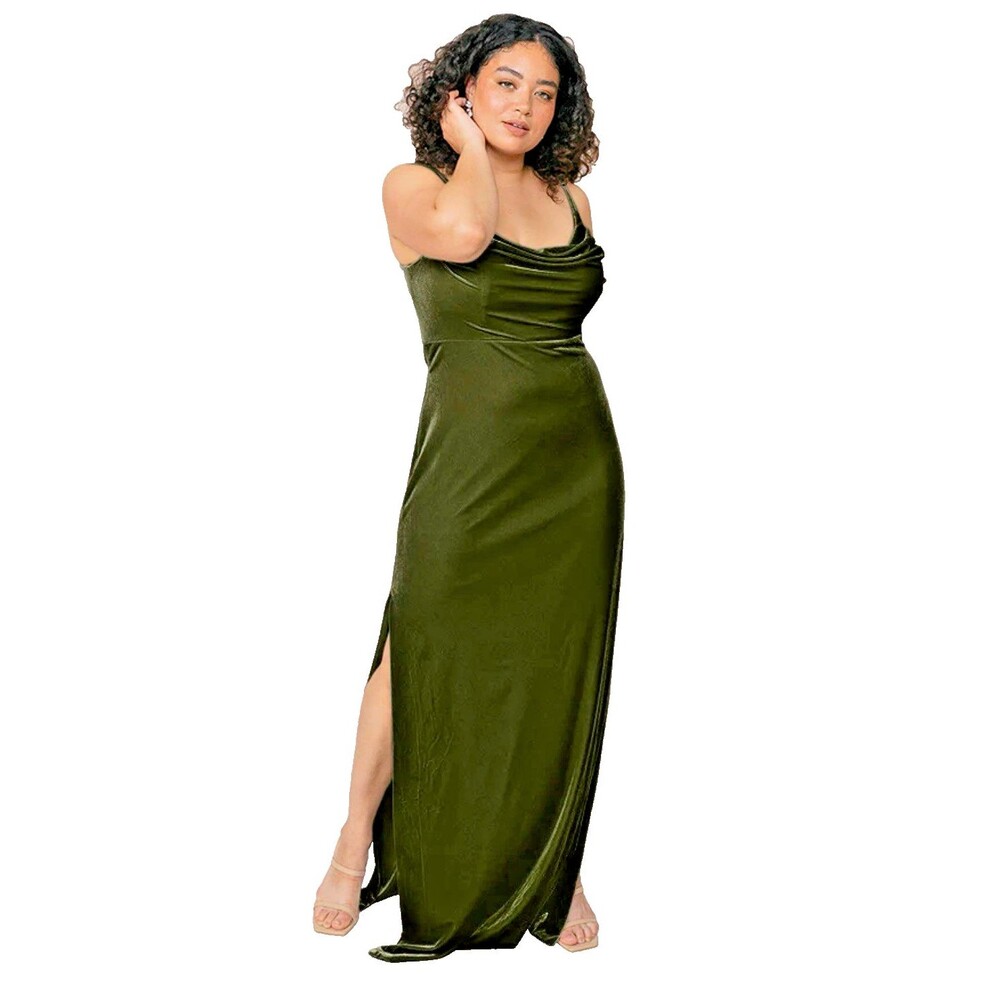 Revelry Dress Sky Velvet Olive Green Sleeveless Formal Double slits Womens 8